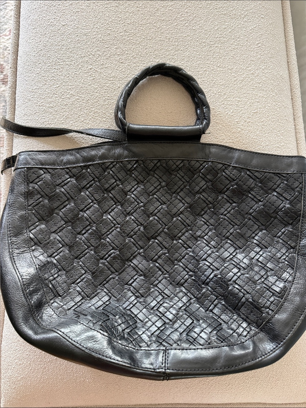 Woven Leather Tote Bag in Black